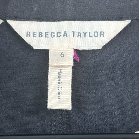 Rebecca Taylor Blouse Black Pink 6 Floriana Long Sleeve Silk Feminine Floral Top - Picture 3 of 15